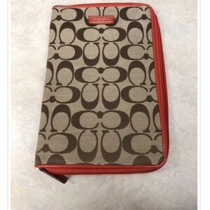 Coach Tan and Coral Signature I Pad Case. 8 3/4 by 5 1/2 In